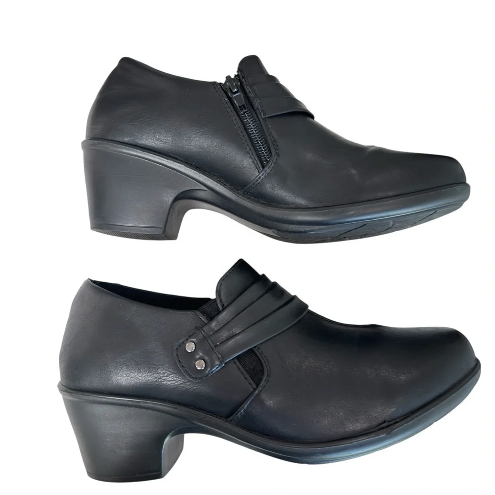 Easy Street Comfort Wave Shoe Bootie Black Block Heel Womens Size 8.5 M VEGAN